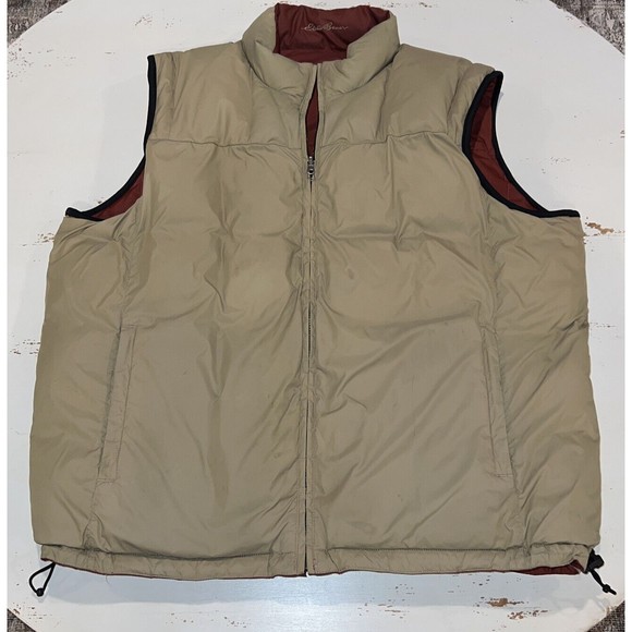 Eddie Bauer Down Puffer Vest Adult Extra Large Red Gray Reversible Goose Mens XL - Picture 3 of 16